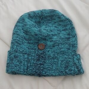 Teal & Navy Knit Beanie with Button